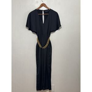Abercrombie&Fitch Y2K Silky Angle Sleeve Jumpsuit Belt XS Navy Day to Night Glam